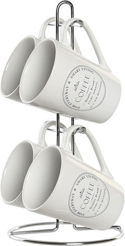 Set van Kopje met Schotel DKD Home Decor Metaal Wit 300 ml Keramiek Tegel