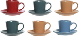 Set van Kopje met Schotel DKD Home Decor Rood Blauw Groen Geel Keramiek 180 ml
