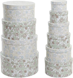 Set van opstapelbare opbergboxen DKD Home Decor Beige Groen Karton (37,5 x 37,5 x 18 cm)