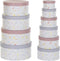 Set van opstapelbare opbergboxen DKD Home Decor Blommor Strepen Blauw Lila Wit Multicolour Karton (37,5 x 37,5 x 18 cm)