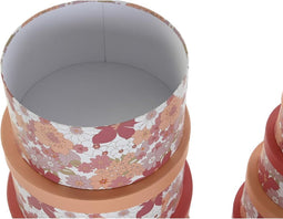 Set van opstapelbare opbergboxen DKD Home Decor Blommor Strepen Fuchsia Wit Perzik Karton (37,5 x 37,5 x 18 cm)