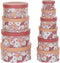 Set van opstapelbare opbergboxen DKD Home Decor Blommor Strepen Fuchsia Wit Perzik Karton (37,5 x 37,5 x 18 cm)