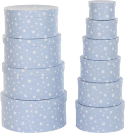 Set van opstapelbare opbergboxen DKD Home Decor Cirkelvormig Sterren Kinderen Karton