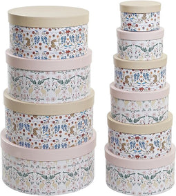 Set van opstapelbare opbergboxen DKD Home Decor dieren Cirkelvormig Blommor Karton (37,5 x 37,5 x 18 cm)
