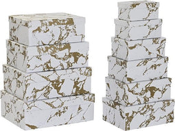 Set van opstapelbare opbergboxen DKD Home Decor Gouden Wit Karton