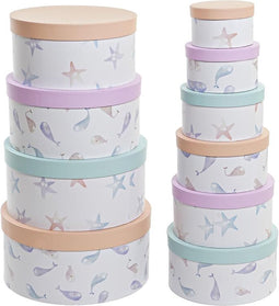 Set van opstapelbare opbergboxen DKD Home Decor Navy Cirkelvormig Karton (37,5 x 37,5 x 18 cm)