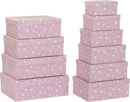 Set van opstapelbare opbergboxen DKD Home Decor Wit Kinderen Licht Roze Karton (43,5 x 33,5 x 15,5 cm)