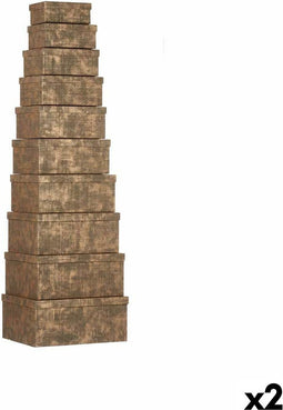 Set van opstapelbare opbergboxen Pincello 129 Zwart Karton Strepen (2 Stuks)