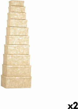 Set van opstapelbare opbergboxen Pincello 130 Natuurlijk Karton Strepen (2 Stuks)