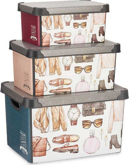 Set van opstapelbare opbergboxen Vintage 3 Onderdelen Plastic