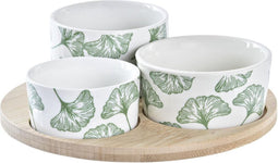 Set voor voorgerechtjes DKD Home Decor Lakens Bamboe Keramiek Tropisch (4 Onderdelen) (18 x 18 x 1 cm)