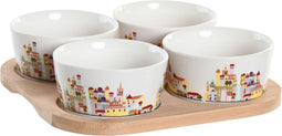Set voor voorgerechtjes DKD Home Decor Natuurlijk Blauw Multicolour Keramiek Cottage Huizen (19,7 x 19,7 x 1 cm)