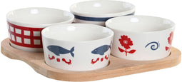 Set voor voorgerechtjes DKD Home Decor Natuurlijk Rood Blauw Wit Keramiek Mediterrane Huizen (19,7 x 19,7 x 1 cm)