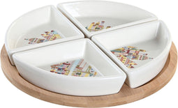 Set voor voorgerechtjes DKD Home Decor Natuurlijk Rood Multicolour Keramiek Cottage Huizen (21,5 x 21,5 x 1 cm)