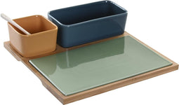 Set voor voorgerechtjes DKD Home Decor Porselein Multicolour Bamboe 5 Onderdelen (27 x 26 x 8 cm)