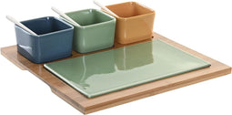 Set voor voorgerechtjes DKD Home Decor Porselein Multicolour Bamboe 8 Onderdelen (30 x 30 x 6 cm)