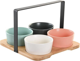 Set voor voorgerechtjes DKD Home Decor Porselein Multicolour Bamboe (20 x 20 x 14 cm) (5 Onderdelen)
