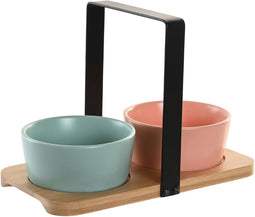 Set voor voorgerechtjes DKD Home Decor Porselein Multicolour Bamboe (20 x 10,5 x 14 cm) (3 Onderdelen)