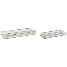Set van trays Home ESPRIT Wit Gouden Modern 42 x 15 x 4 cm (2 Stuks)