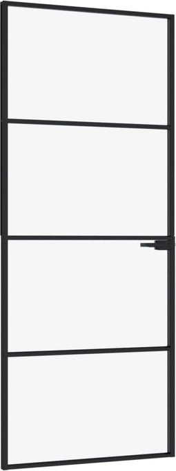 vidaXL - Binnendeur - 83x201,5 - cm - gehard - glas - en - aluminium - smal - zwart