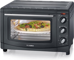 Severin TO 2068 Bak- en Grilloven - 20 Liter - Incl. pizza-grillsteen voor grote pizza's en met functioneel draaispit - 100-230°C - Zwart