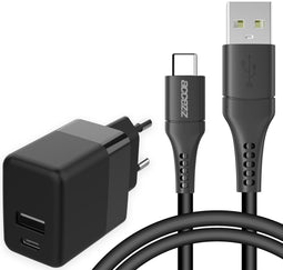 Accezz Wall Charger - USB-C en USB-A - Power Delivery 20W - Zwart