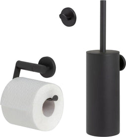 Tiger Noon - Toiletaccessoireset - Toiletborstel met houder - Toiletrolhouder zonder klep - Handdoekhaak - Zwart