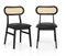 Gestoffeerde Houten Stoelen - Mid-Century Design met Rotan Rugleuning - Zwart (2 stuks)
