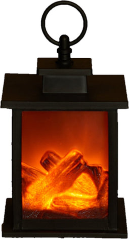 Sfeerhaard/open haard lantaarn zwart met led verlichting L12 x B12 x H18,5 cm - Woondecoratie/kerstversiering verlichting