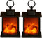 Sfeerhaard/open haard lantaarn zwart met led verlichting L12 x B12 x H18,5 cm - Woondecoratie/kerstversiering verlichting