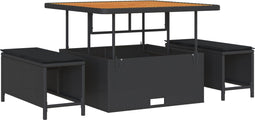vidaXL - 3-delige - Tuinset - met - Kussens - Zwart - Poly - Rattan - Acacia