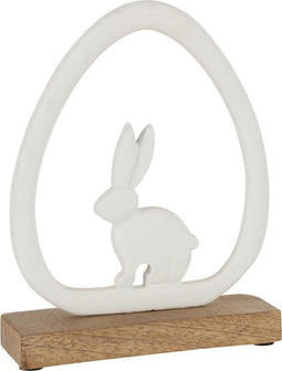 J-Line decoratie Konijn Ei - hout/ijzer - wit/naturel - paasdecoratie