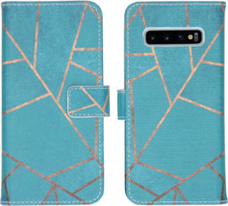 iMoshion Hoesje Geschikt voor Samsung Galaxy S10 Hoesje Met Pasjeshouder - iMoshion Design Softcase Bookcase - Goud / Meerkleurig / Blauw / Blue Graphic