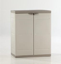 TITANIUM PLASTIKEN Lage kast met 2 deuren en planken l70 x B44 x H88 cm Beige en Taupe TITANIUM assortiment binnen / buiten
