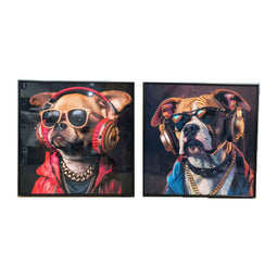 Schilderij Home ESPRIT Blauw Bruin Rood Modern Hond 50 x 3,5 x 50 cm (2 Stuks)