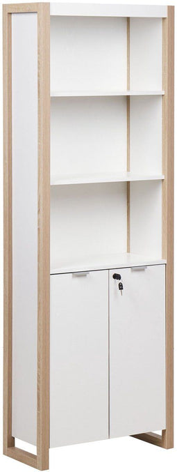 JOHNSON - Boekenkast met locker - Lichthout/Wit - Vezelplaat