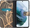 iMoshion Hoesje Geschikt voor Samsung Galaxy S21 FE Hoesje Met Pasjeshouder - iMoshion Design Softcase Bookcase - Goud / Zwart / Golden Leaves