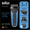 Braun Series 3 - Elektrisch Scheerapparaat - Wet&Dry 3 Scheerkoppen - Zwart/Blauw