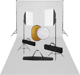 vidaXL - Fotostudioset - met - softboxlampen, - achtergrond - en - reflector