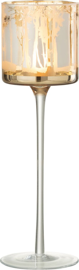 J-Line theelichthouder op voet Bomen - glas - goud - large