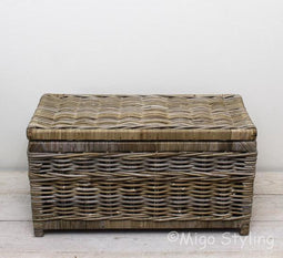 Opbergmand - Met deksel - 75x40xH40 - Rotan - Riet - Grey