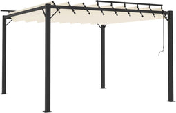 vidaXL - Prieel - met - lamellendak - 3x3 - m - stof - en - aluminium - crèmekleurig