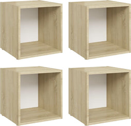 vidaXL - Tv-meubelen - 4 - st - 37x35x37 - cm - bewerkt - hout - wit - sonoma - eikenkleur