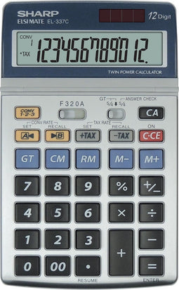 Sharp rekenmachine - EL337C - zilver - 12 digit - 1x LR44 batterij - SH-EL337C