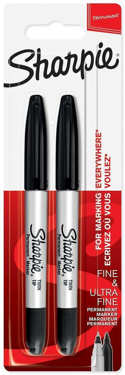 Sharpie markers met tweeledige punt | fijne en ultrafijne punten | zwart | 2 stuks
