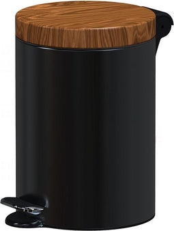 Sherwood pedaalemmer 5 liter soft close zwart met houtkleurig deksel