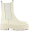 PS Poelman Kimmy - Dames Leren Chunky Chelsea Enkellaarzen - Beige Crème Wit - Maat 40