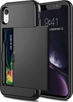 ShieldCase Kaarthouder case met slide iPhone Xr hoesje - Hardcover hoesje met ruimte voor pasjes - Extra sterke bescherming - Kwalitatieve backcover - zwart