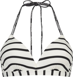 Beachlife Identity - Halter bikinitop met beugel - Voorgevormd - Grijs/Wit/Gestreept