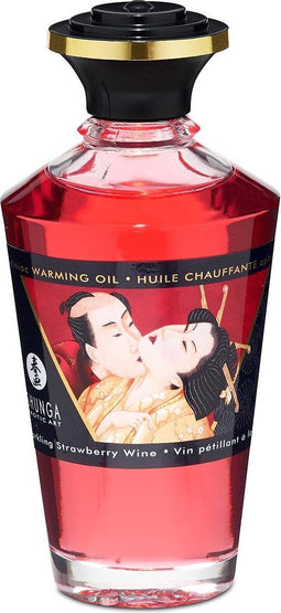 Shunga - Verwarmende Olie - Om Van Het Lichaam Te Likken - Strawberry Wine